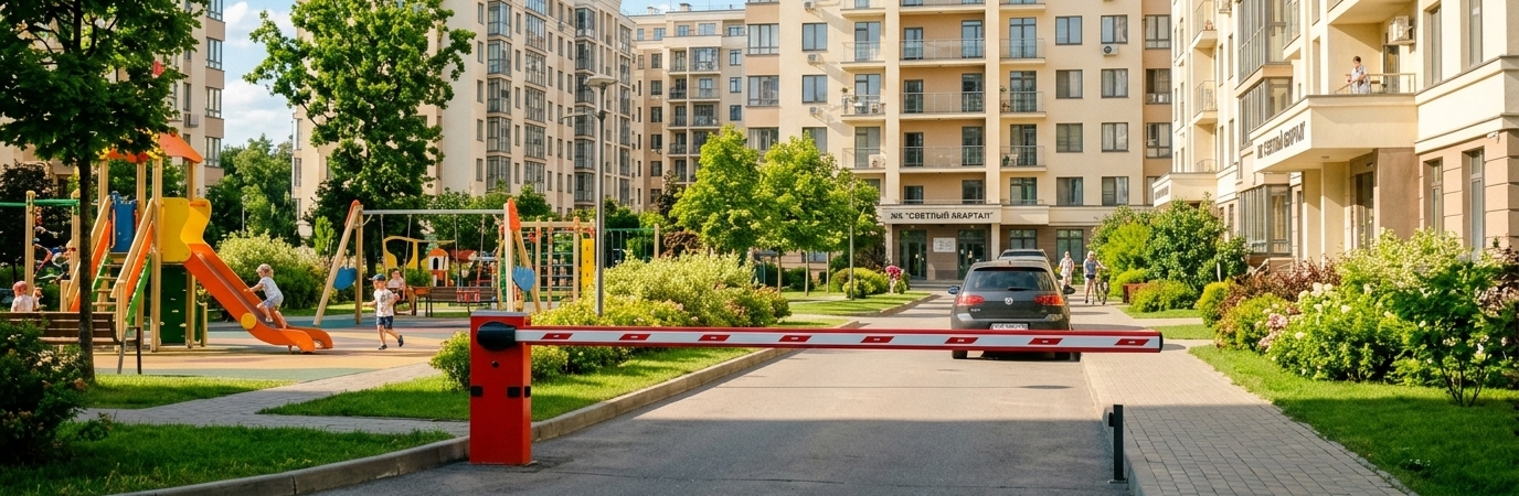 Установка шлагбаума во дворе многоквартирного дома